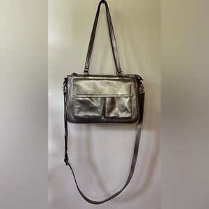 Patricia Nash Rosetti Leather Satchel Crossbody Handbag Silver ANTIQUE PLATINUM